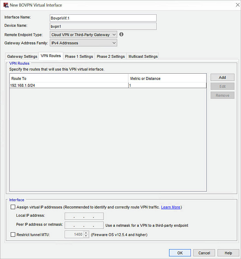 Screen shot of the BOVPN virtual interfaces list